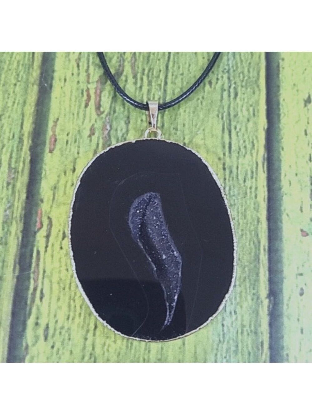 Statement black agate geode necklace